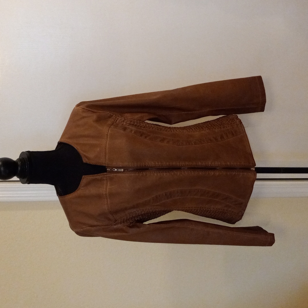 🤎🧥Luis Faux Leather Soft Zip Up Front Long Sleeve Jacket Fully Lined Size XL